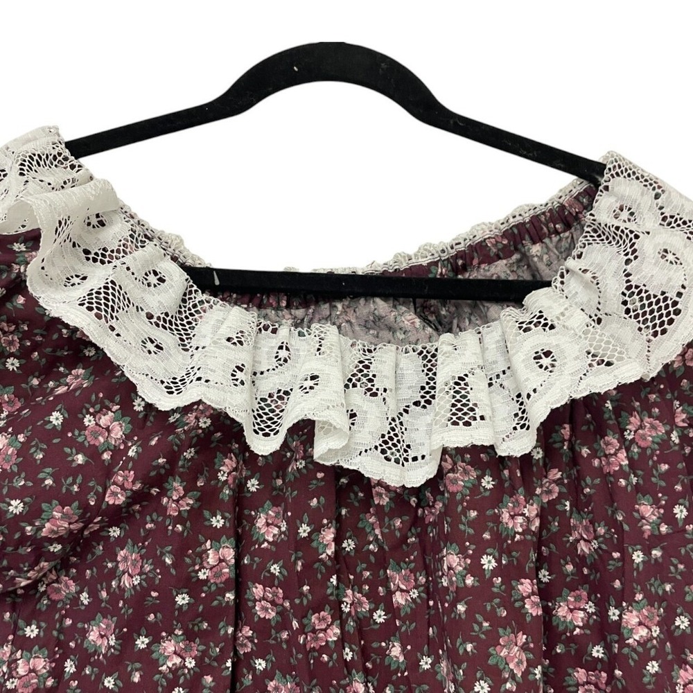 Vtg Handmade Floral Lace Trim Maxi XL‎ Dress Cottagecore Ruffle Crochet Modest - Picture 6 of 10